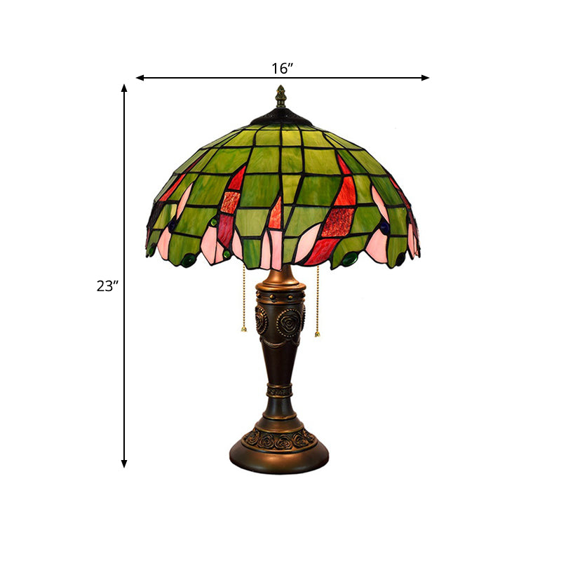 Altais - Tiffany Green Glass Leaf Patterned Bowl Nightstand Light Bronze Table