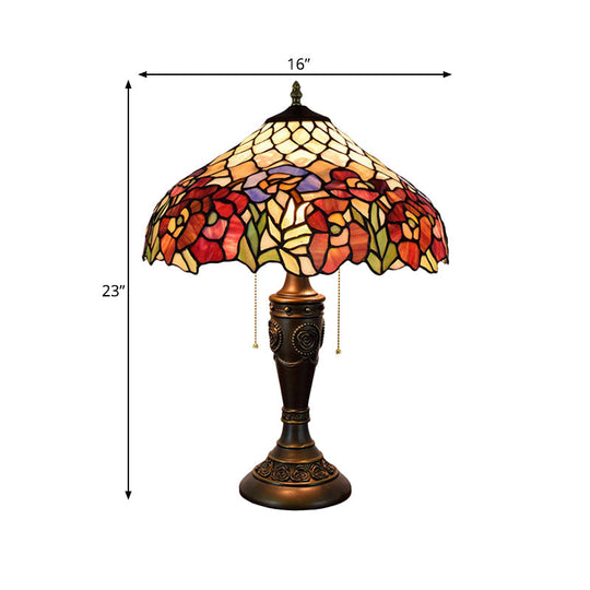 Grazia - Victorian Barn Shade Pull - Chain Night Light Stained Floral Glass 2 - Bulb Bronze Table