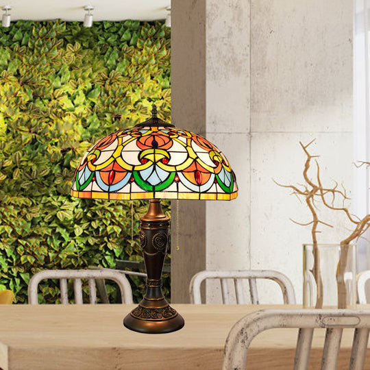 Mara - Bronze Pull Chain Table Lamp With Stained Art Glass Shade