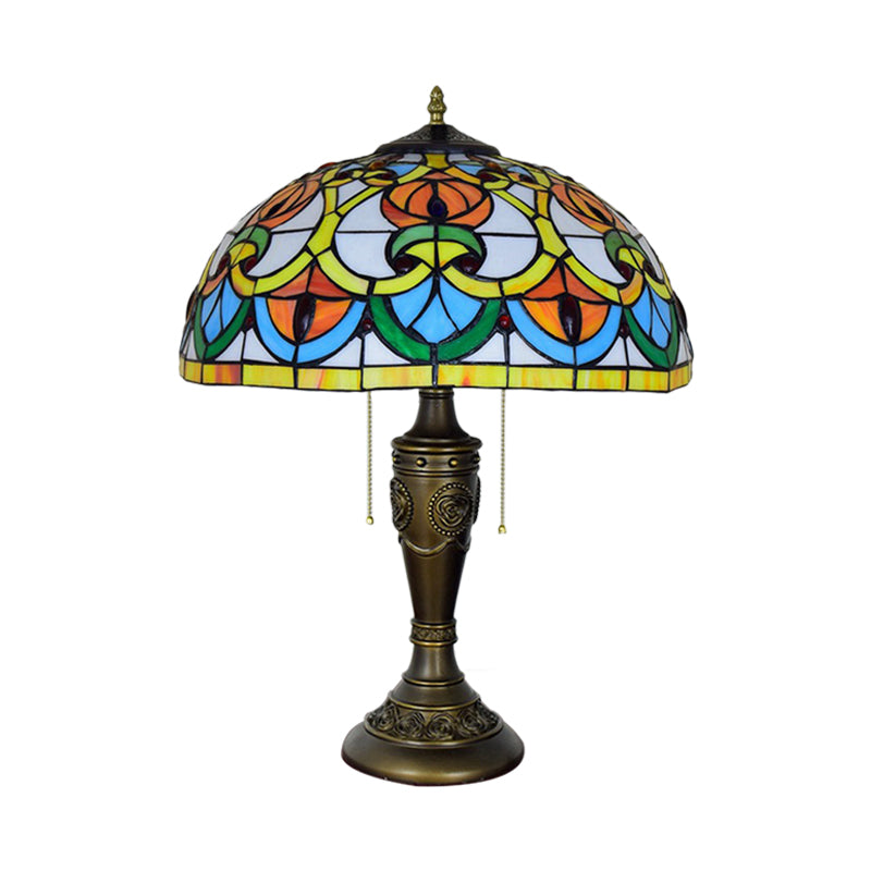 Mara - Bronze Pull Chain Table Lamp With Stained Art Glass Shade