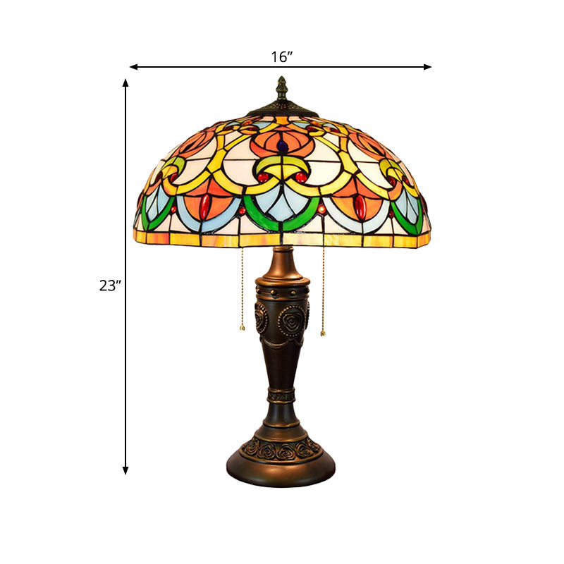 Mara - Bronze Pull Chain Table Lamp With Stained Art Glass Shade