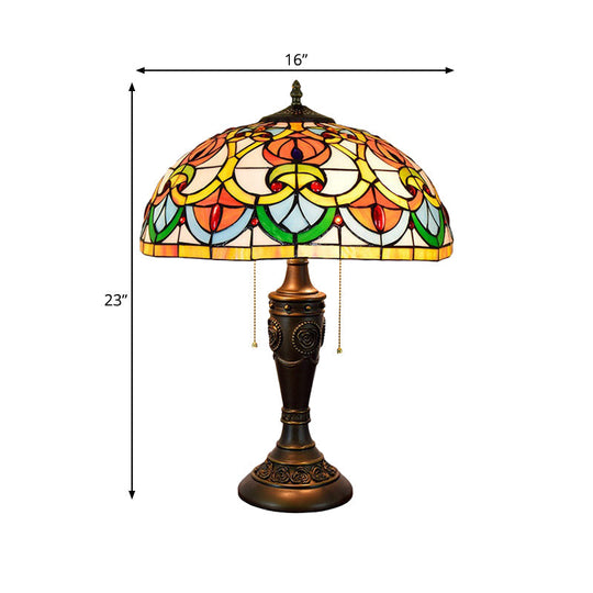 Mara - Bronze Pull Chain Table Lamp With Stained Art Glass Shade