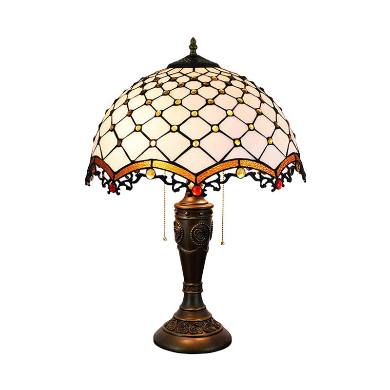 Christelle - White Glass Fishscale Table Light Baroque Style 2 Lights Bronze Night Lamp With Pull
