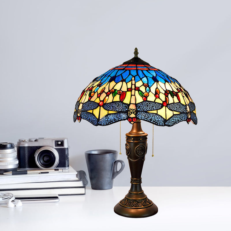 Daniela - Dragonfly Jeweled Table Lamp Mediterranean Inspired Nightstand Light Yellow - Blue