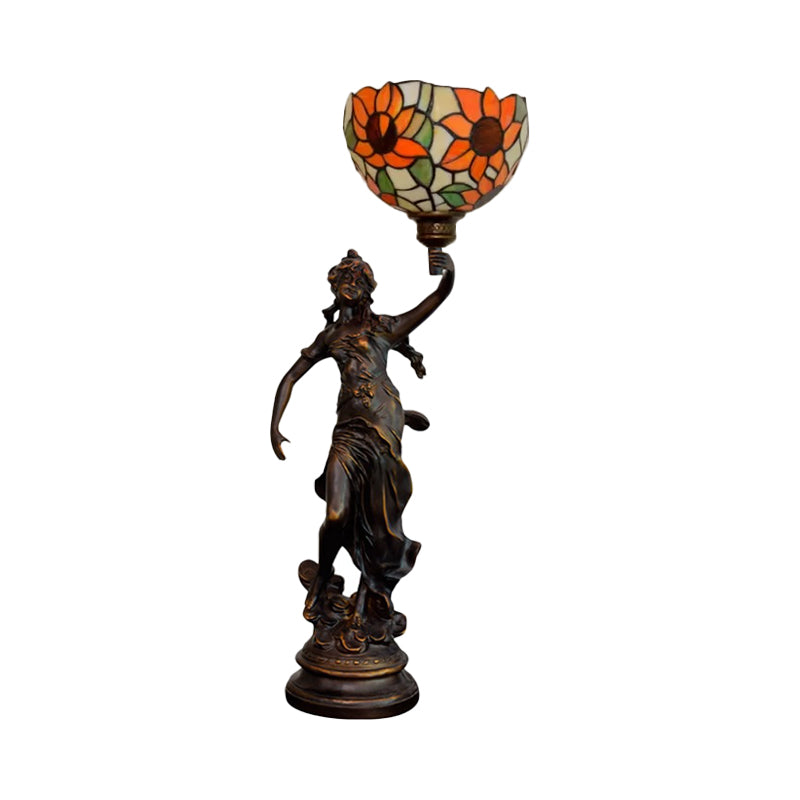 Suhail - Sunflower Inverted Bell Table Lighting 1 - Light Orange/Yellow - Blue Glass Tiffany Night