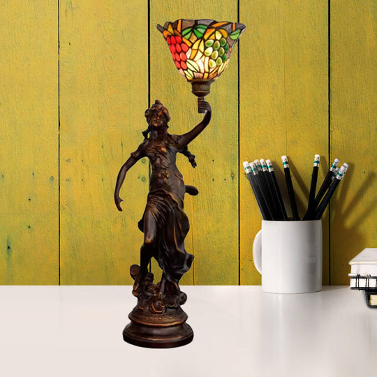 Clara - Tiffany Table Lighting In Bronze With Angel Statue Night Stand Light Green