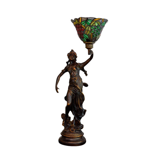 Clara - Tiffany Table Lighting In Bronze With Angel Statue Night Stand Light