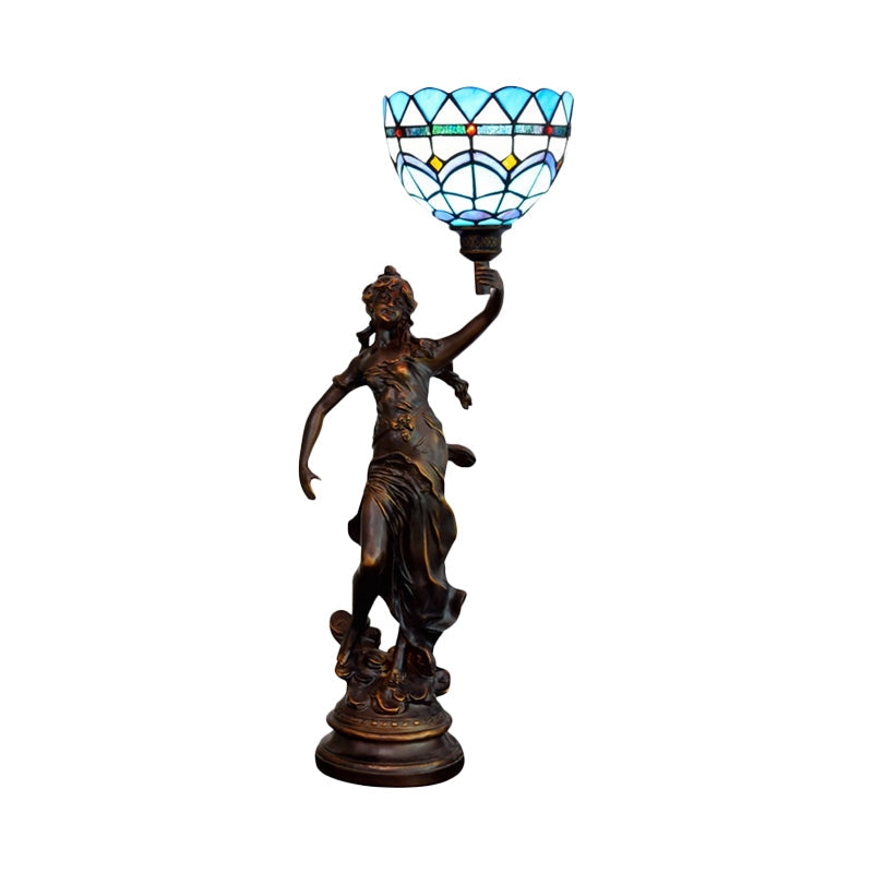Ryleigh - Tiffany - Style Angel Girl Table Lamp: Single - Bulb Blue And White/Beige