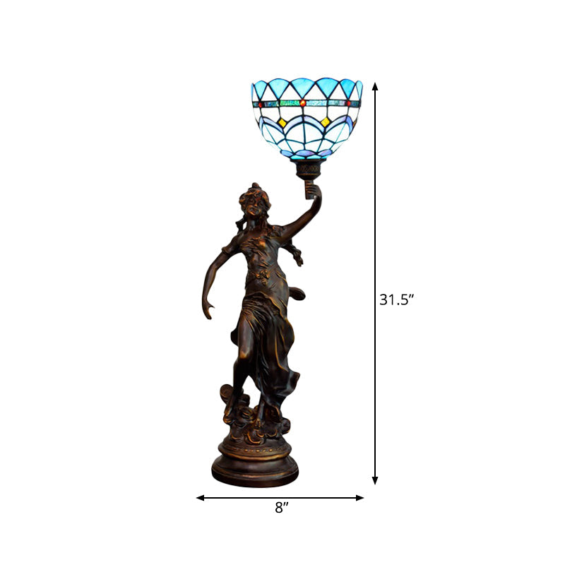 Ryleigh - Tiffany - Style Angel Girl Table Lamp: Single - Bulb Blue And White/Beige