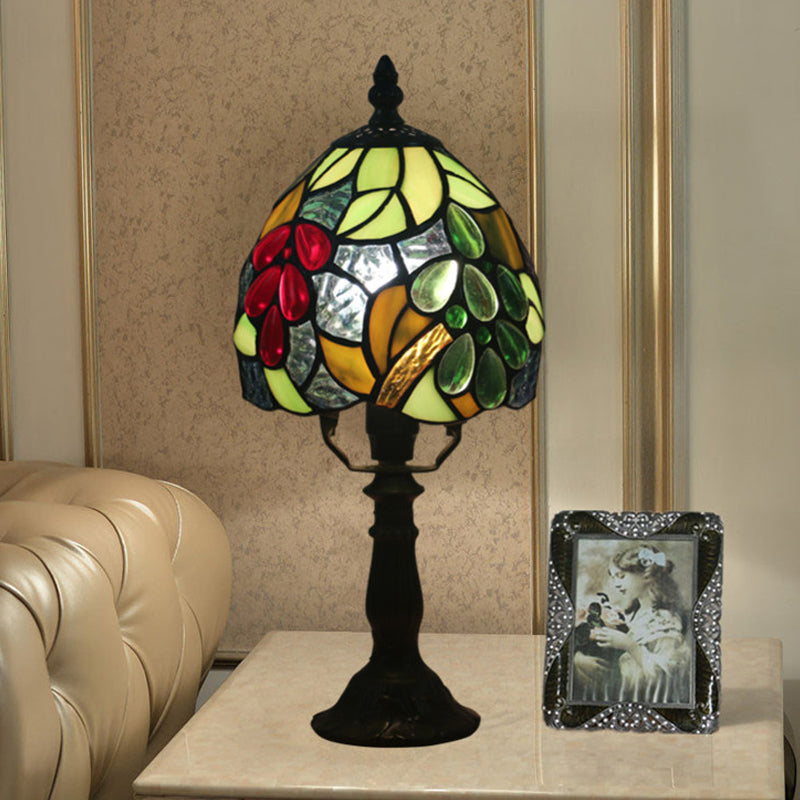 Stefania - Tiffany Dome Table Light Hand Cut Glass 1 Dark Coffee Grape Patterned Desk Lamp