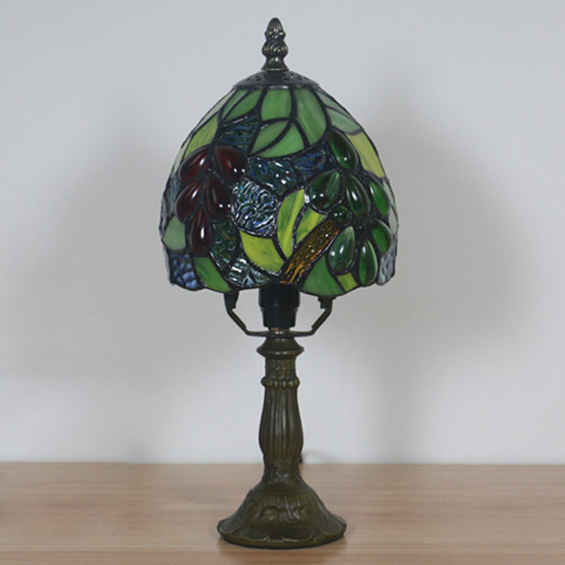 Stefania - Tiffany Dome Table Light Hand Cut Glass 1 Dark Coffee Grape Patterned Desk Lamp