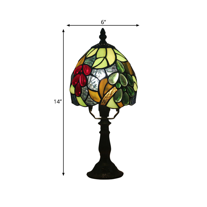 Stefania - Tiffany Dome Table Light Hand Cut Glass 1 Dark Coffee Grape Patterned Desk Lamp