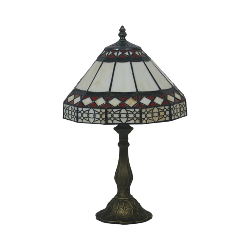 Julie - Bronze 1 Light Task Lighting Mission Conical Stained Art Glass Diamond Patterned Night