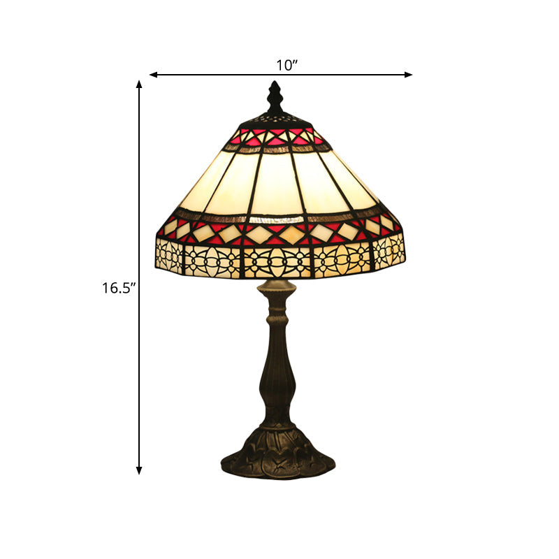 Julie - Bronze 1 Light Task Lighting Mission Conical Stained Art Glass Diamond Patterned Night