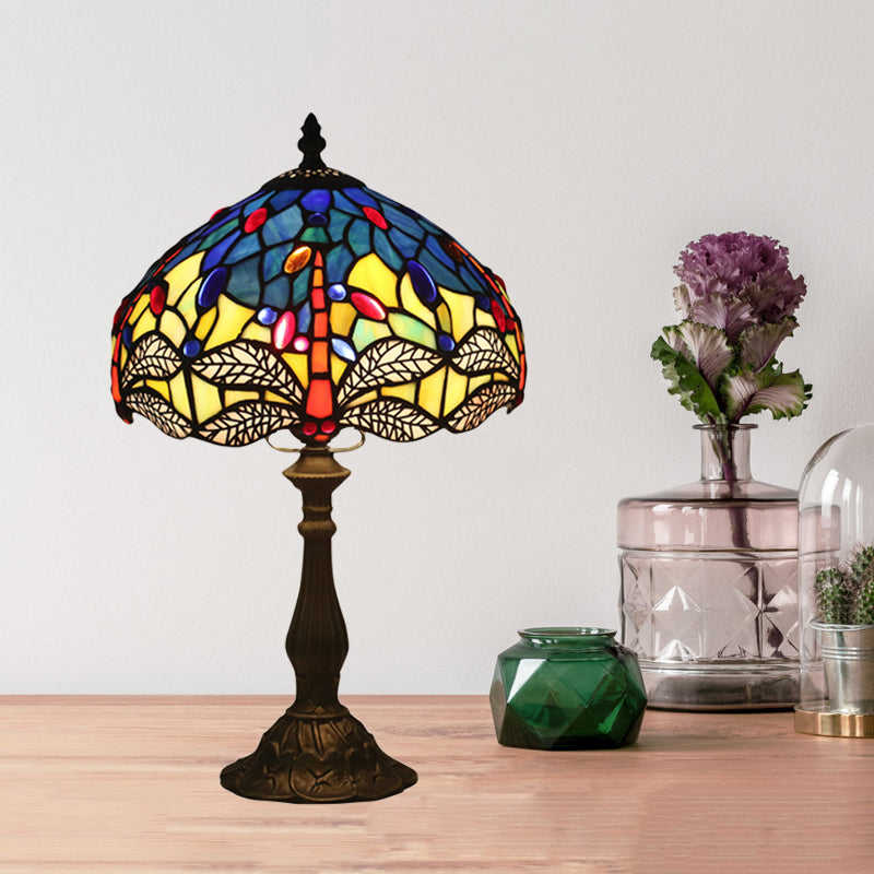 Hélène - Baroque Dragonfly Task Lamp 1 Head Hand Cut Glass Night Table Light In Bronze For Bedroom