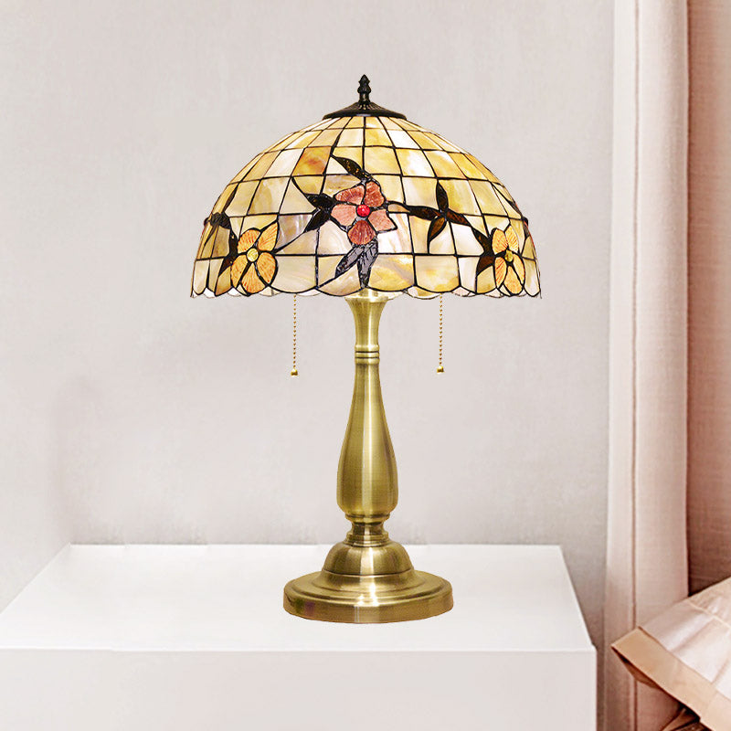 Marina - Tiffany Sparrow Pull - Chain Night Light Table Lamp: 2 - Head Shell Design