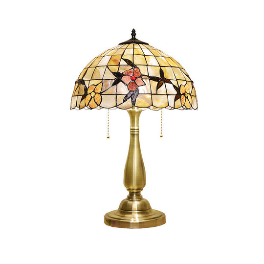 Marina - Tiffany Sparrow Pull - Chain Night Light Table Lamp: 2 - Head Shell Design