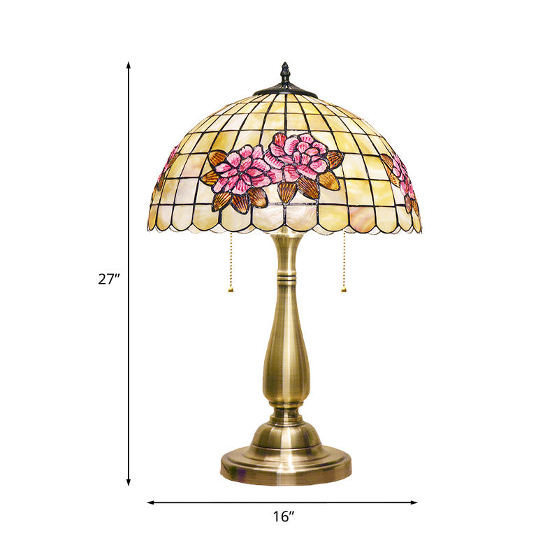 Eleanor - Flower Pattern Grid Shell Table Lamp Tiffany Style 2 Bulbs Gold Finish Night Stand Light