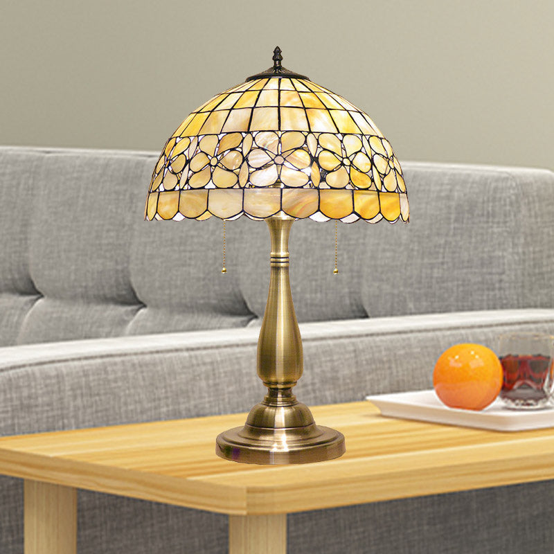 Giulia - Gold Scalloped Bowl Nightstand Lamp Tiffany 2 Lights Shell Table Lighting With Pull Chain