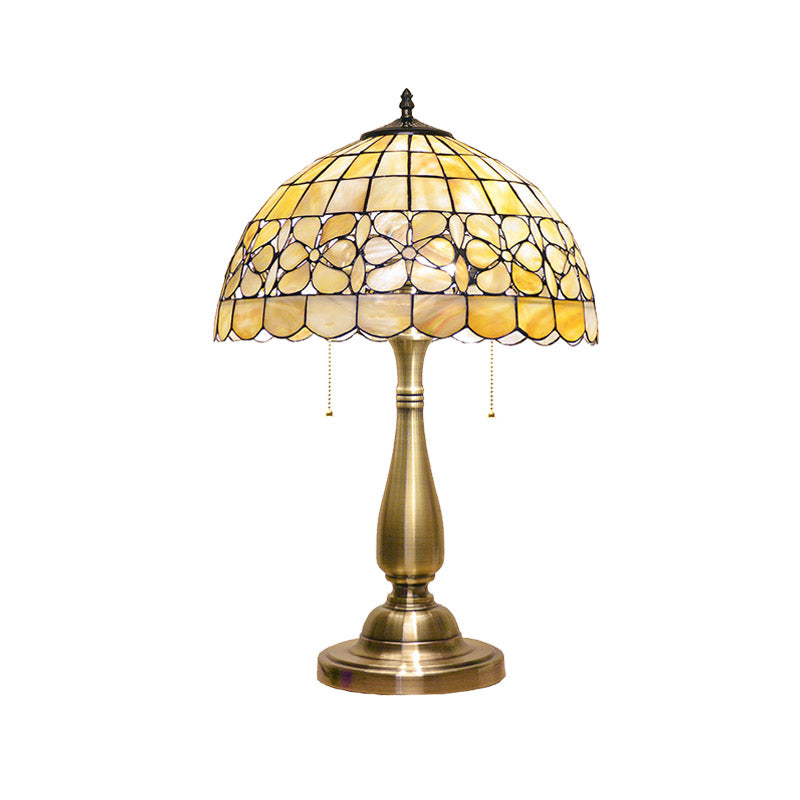 Giulia - Gold Scalloped Bowl Nightstand Lamp Tiffany 2 Lights Shell Table Lighting With Pull Chain