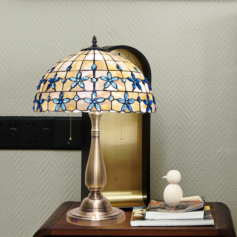 Caterina - Jewel Petals Night Stand Light: Tiffany - Style Shell Lamp With 2 Heads Gold