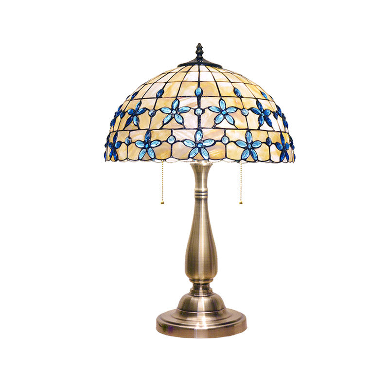 Caterina - Jewel Petals Night Stand Light: Tiffany - Style Shell Lamp With 2 Heads