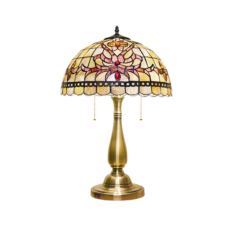 Lucy - Floral Table Light: Vintage Shell Lamp In Brushed Gold