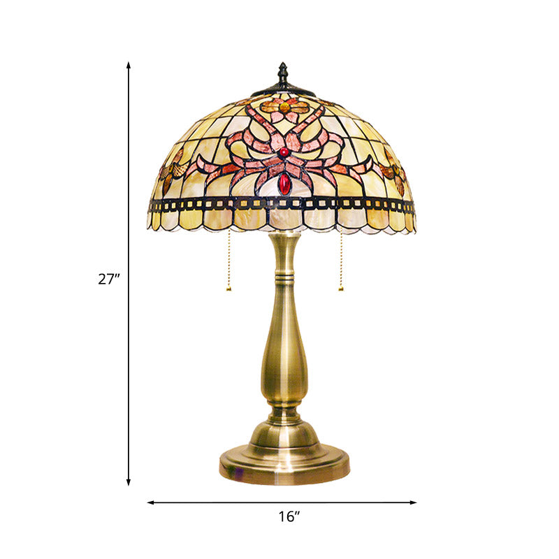 Lucy - Floral Table Light: Vintage Shell Lamp In Brushed Gold