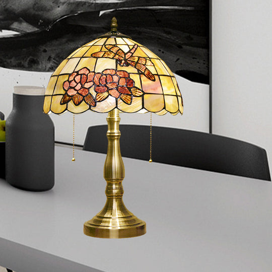 Victoire - Brushed Brass Tiffany Shell Dragonfly On Peony Table Lamp