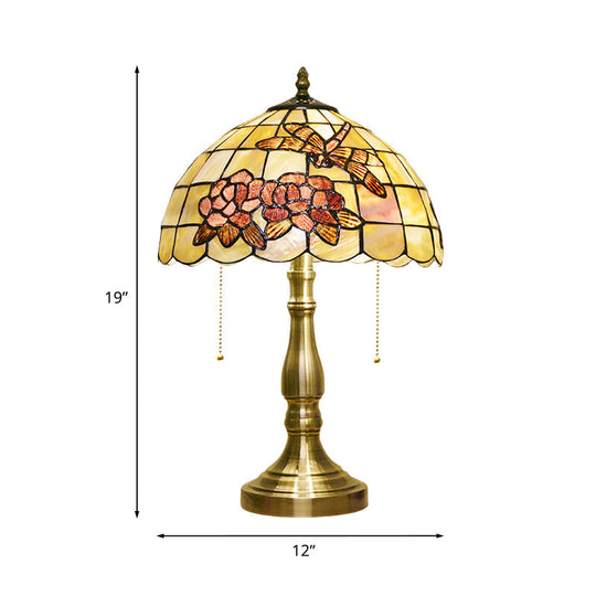 Victoire - Brushed Brass Tiffany Shell Dragonfly On Peony Table Lamp