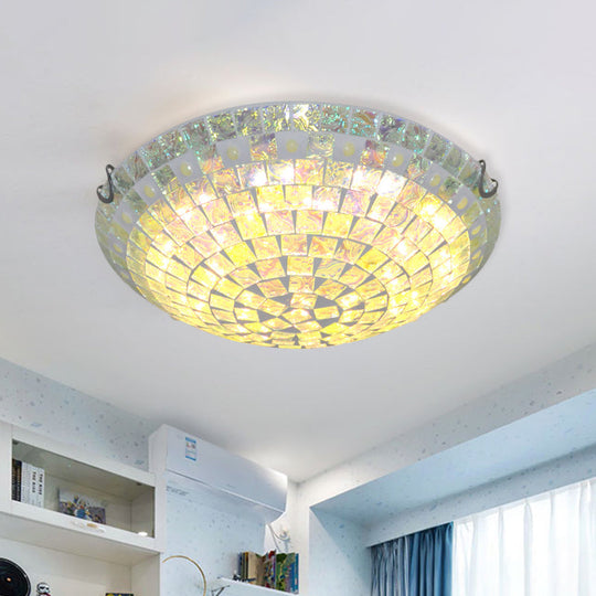 Baroque Blue Glass Bowl Ceiling Light - 2/3 Lights Square - Cut Flush Mount Lamp For Bedroom
