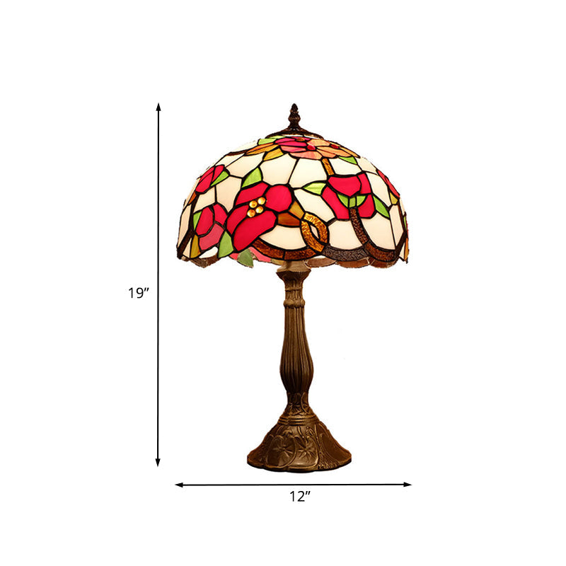 Virginie - 1 - Head Nightstand Light: Baroque Bowl Shade Stained Art Glass Blossom