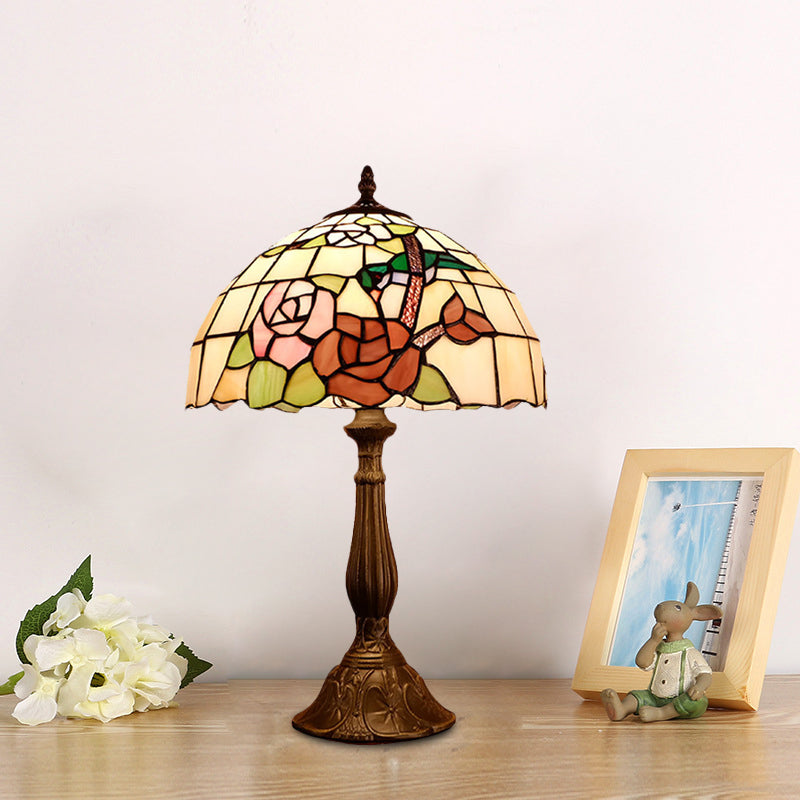 Hyadum I - Victorian Hand Cut Glass Night Light With Rose Pattern Bronze Domed