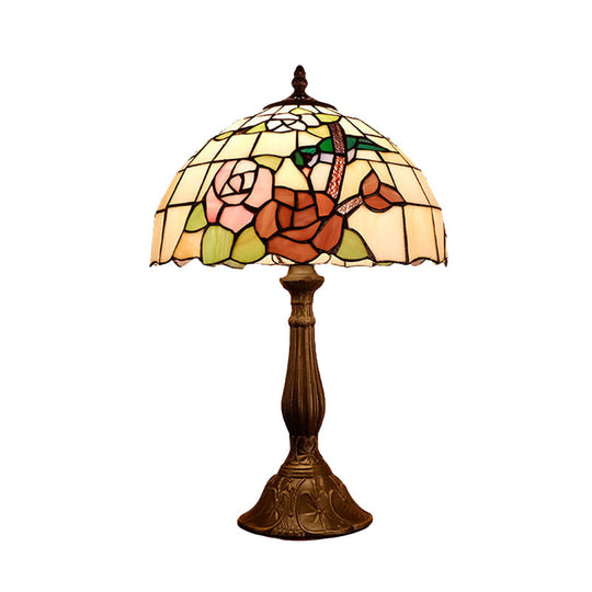 Hyadum I - Victorian Hand Cut Glass Night Light With Rose Pattern Bronze Domed