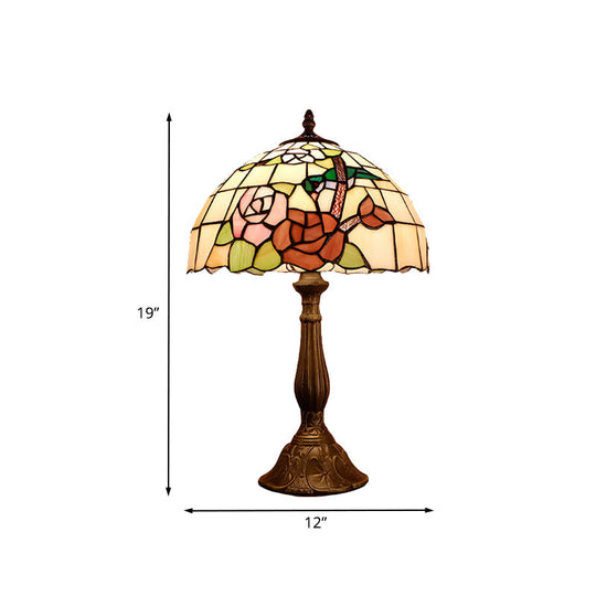 Hyadum I - Victorian Hand Cut Glass Night Light With Rose Pattern Bronze Domed
