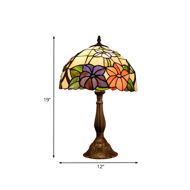 Victoria - Tiffany Dome Shade Table Light 1 - Bulb Stained Art Glass Night Lighting In Bronze With