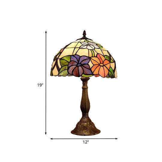 Victoria - Tiffany Dome Shade Table Light 1 - Bulb Stained Art Glass Night Lighting In Bronze With