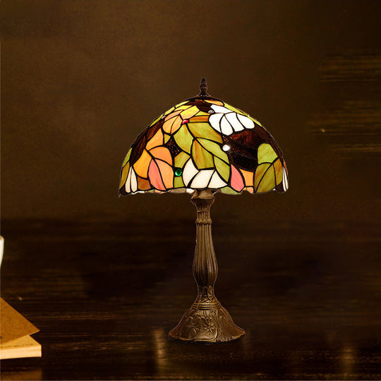 Samantha - Head 1 Dome Table Lamp Baroque Style Yellow/Green/Orange Stained Glass Nightstand With