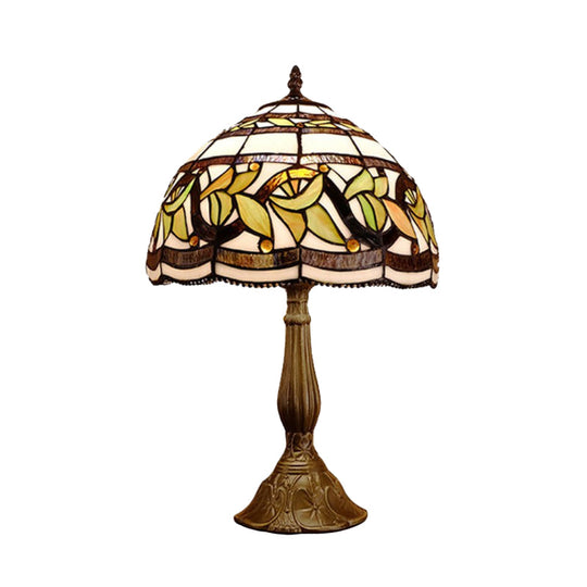 Samantha - Head 1 Dome Table Lamp Baroque Style Yellow/Green/Orange Stained Glass Nightstand With