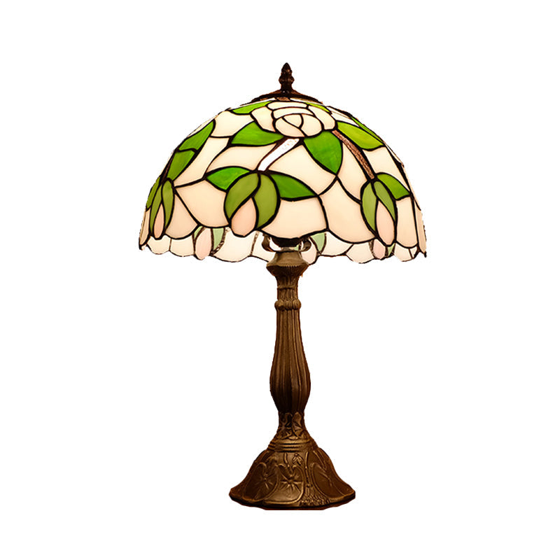 Valentina - Tiffany Bowl Shape Night Light Style 1 Bronze Finish Table Lighting With Rose Pattern