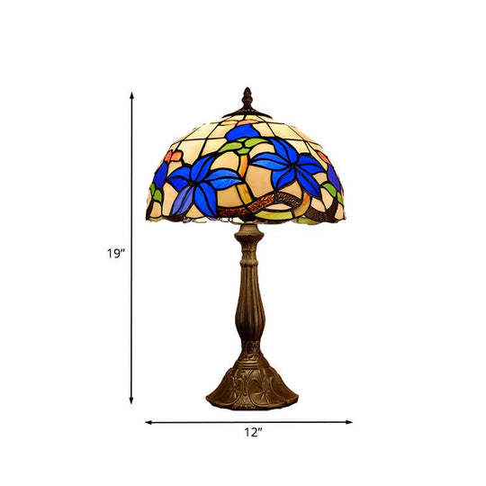 Valentina - Bronze Stained Glass Nightstand Lighting Dome 1 Light Tiffany Night Table With Gardenia