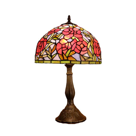 Gaia - Victorian 1 Light Night Table Lamp Bowl Hand Cut Glass Floral Patterned Nightstand In Bronze