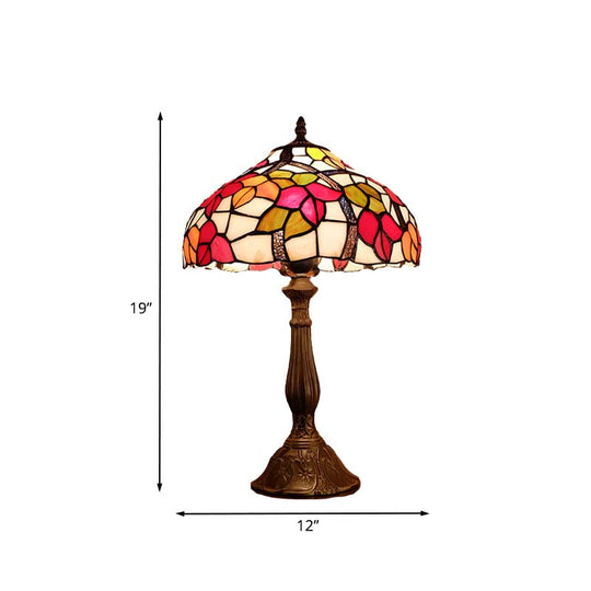 Gaia - Victorian 1 Light Night Table Lamp Bowl Hand Cut Glass Floral Patterned Nightstand In Bronze