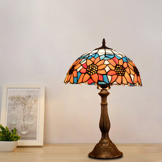 Arrakis - Baroque Bowl Shade Table Light 1 - Bulb Hand Cut Glass Sunflower Patterned Nightstand