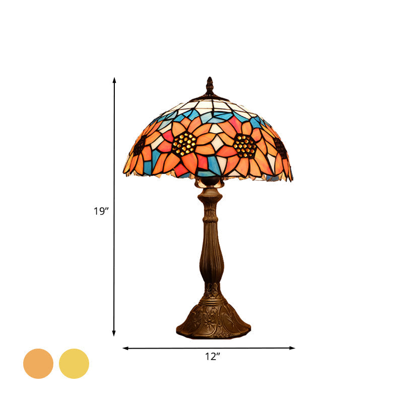 Arrakis - Baroque Bowl Shade Table Light 1 - Bulb Hand Cut Glass Sunflower Patterned Nightstand
