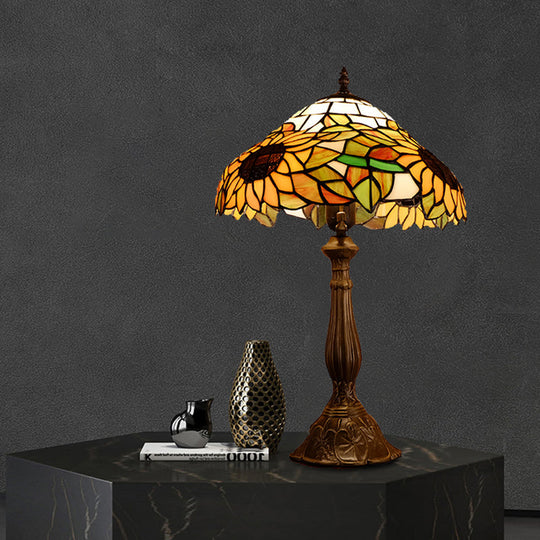 Arrakis - Baroque Bowl Shade Table Light 1 - Bulb Hand Cut Glass Sunflower Patterned Nightstand