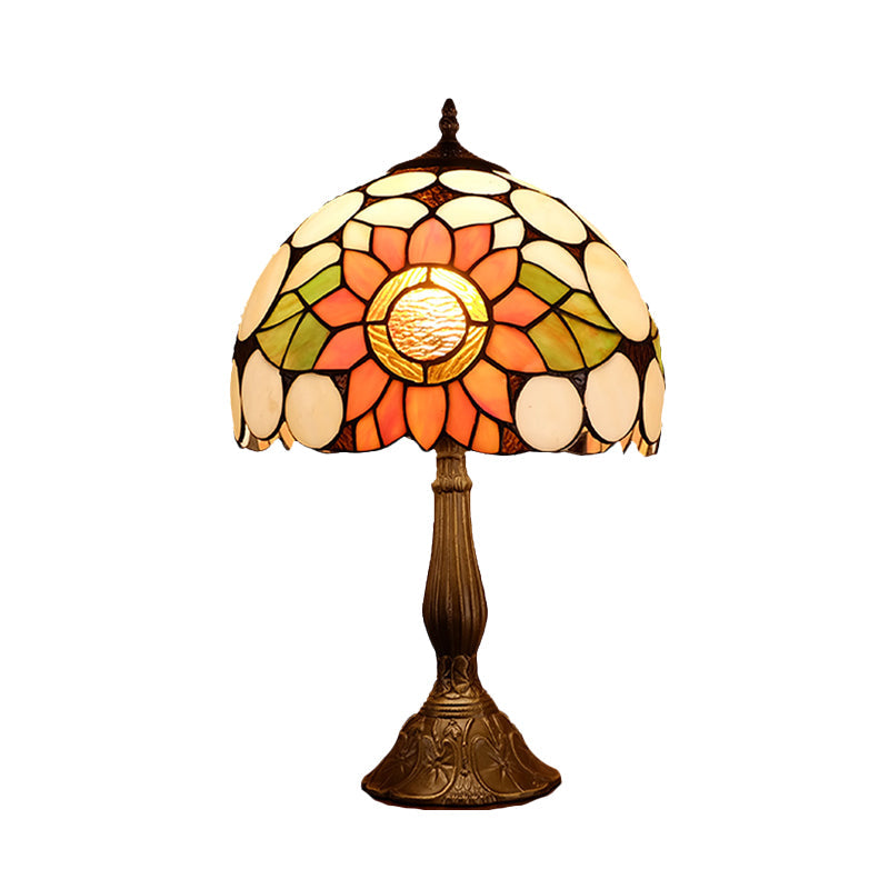 Nicole - Hand Cut Glass Domed Shade Nightstand Lamp Bronze Sunflower Pattern