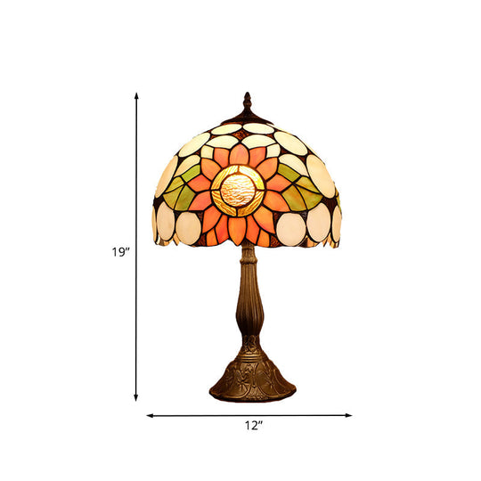 Nicole - Hand Cut Glass Domed Shade Nightstand Lamp Bronze Sunflower Pattern