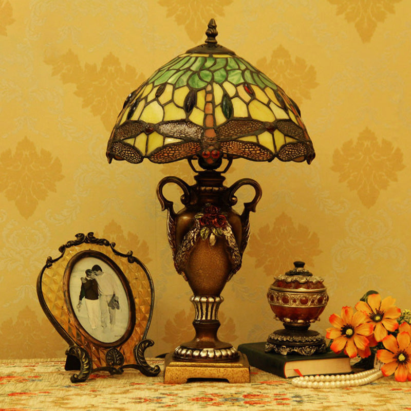 Giennah - Victorian Bowl Shape Desk Light Stained Art Glass Trophy Lamp Green