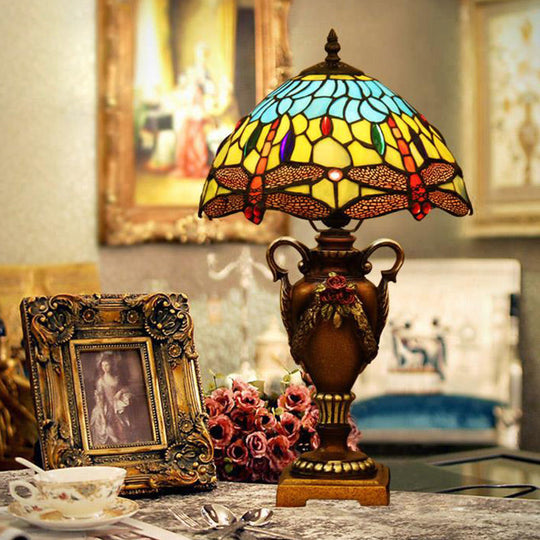 Giennah - Victorian Bowl Shape Desk Light Stained Art Glass Trophy Lamp